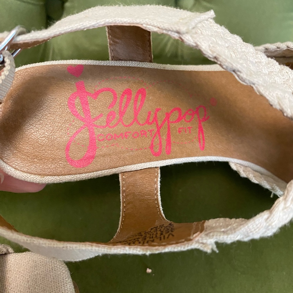 JELLYPOP Auden Comfort Fit Cork Wedge Sandals Beige Crochet Women’s Size 7.5 - Picture 6 of 9